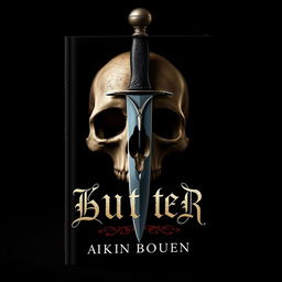 Book cover design featuring a striking image of a dagger piercing through a skull