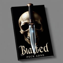 Book cover design featuring a striking image of a dagger piercing through a skull