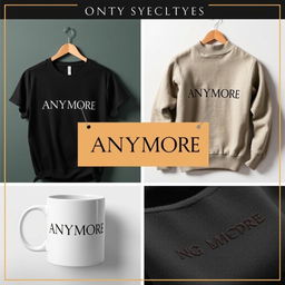 An elegant and eye-catching advertisement showcasing a collection of different products including a t-shirt, sweater, and mug