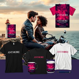 A vibrant and captivating advertisement featuring a range of products including t-shirts, sweaters for both men and women, a mug, and a pen