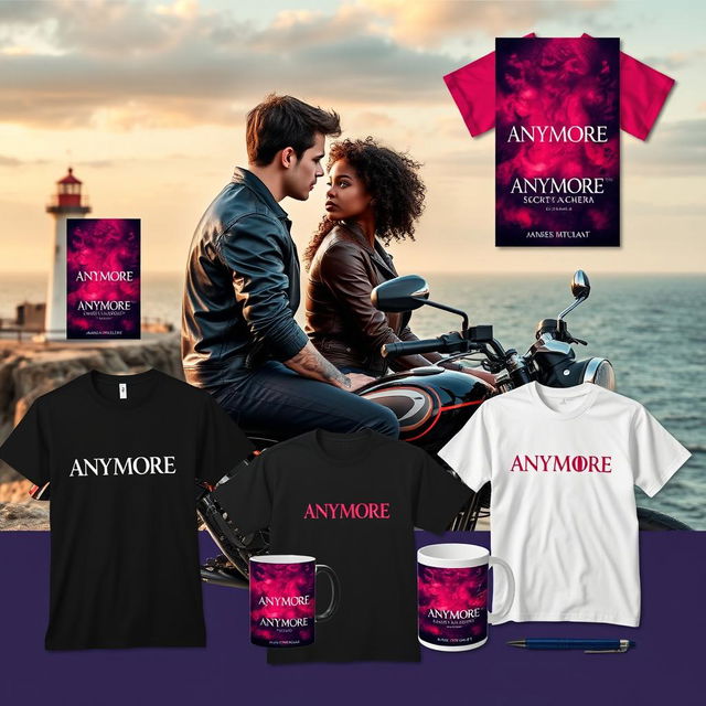 A vibrant and captivating advertisement featuring a range of products including t-shirts, sweaters for both men and women, a mug, and a pen