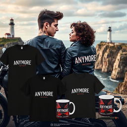 A vibrant and captivating advertisement featuring a range of products including t-shirts, sweaters for both men and women, a mug, and a pen