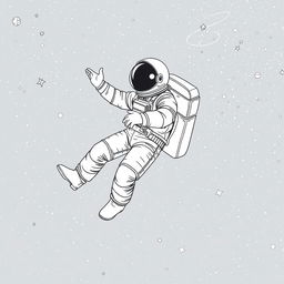 A black and white illustration of an astronaut in a spacesuit floating gracefully in the galaxy