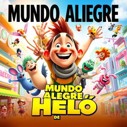 A vibrant and joyful movie poster for "Mundo Alegre de Helô" with bright, colorful elements conveying happiness and excitement