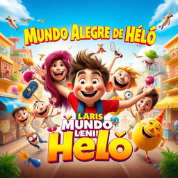 A vibrant and joyful movie poster for "Mundo Alegre de Helô" with bright, colorful elements conveying happiness and excitement