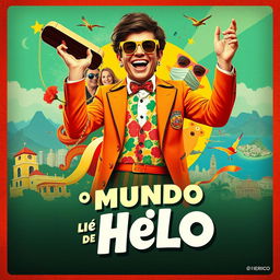 A vibrant and retro-styled poster for the movie "O Mundo Alegre de Helô", featuring a joyful and charismatic Helô in colorful 1960s fashion