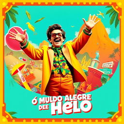 A vibrant and retro-styled poster for the movie "O Mundo Alegre de Helô", featuring a joyful and charismatic Helô in colorful 1960s fashion