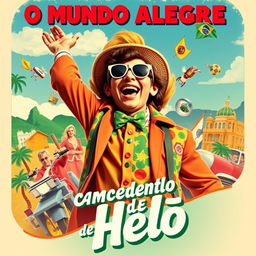 A vibrant and retro-styled poster for the movie "O Mundo Alegre de Helô", featuring a joyful and charismatic Helô in colorful 1960s fashion