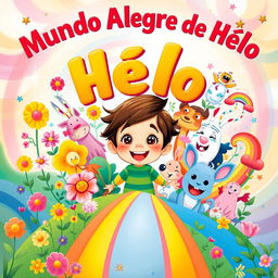 A colorful and lively poster for "Mundo Alegre de Hêlo", featuring Hêlo in the center surrounded by a diverse array of cheerful characters