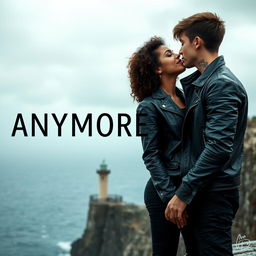 An evocative and dramatic scene depicting a teenage biker with short hair, wearing a leather jacket and black pants, and sporting a neck tattoo