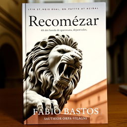 A book cover showcasing a statue of a furious lion in Italy, capturing the majestic and intense expression of the lion