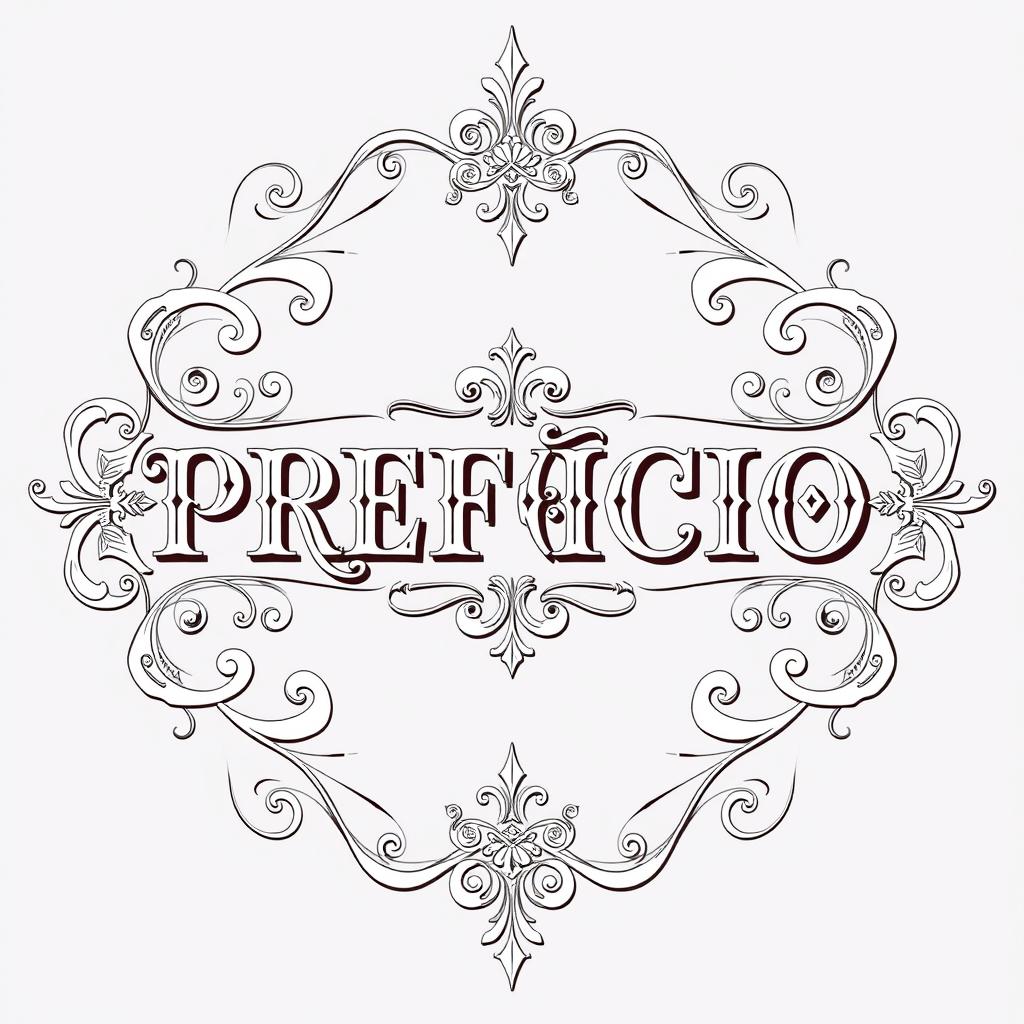 The word "PREFÁCIO" ornately detailed with intricate designs on both sides