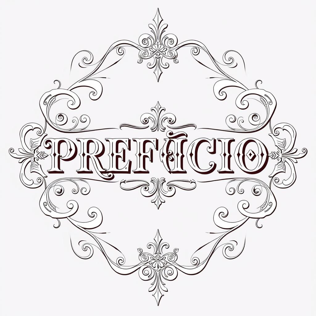 The word "PREFÁCIO" ornately detailed with intricate designs on both sides