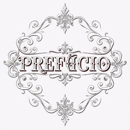 The word "PREFÁCIO" ornately detailed with intricate designs on both sides