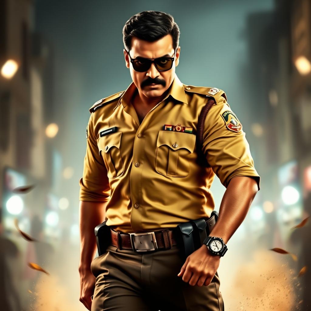 Ajay Devgan as the heroic character Singham in "Singham 3", showcasing a confident and determined expression