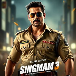 Ajay Devgan as the heroic character Singham in "Singham 3", showcasing a confident and determined expression