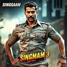 Ajay Devgan as the heroic character Singham in "Singham 3", showcasing a confident and determined expression