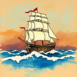 A beautifully drawn image of a ship departing, crafted by an artist's hand