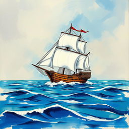 A beautifully drawn image of a ship departing, crafted by an artist's hand