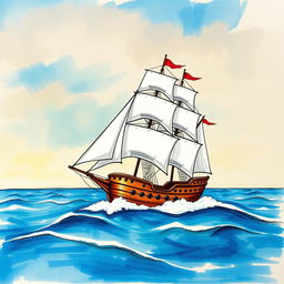 A beautifully drawn image of a ship departing, crafted by an artist's hand