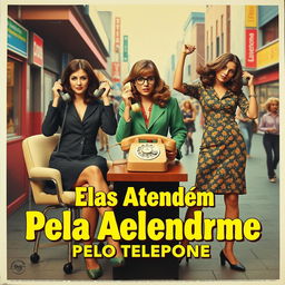 A vibrant and intriguing movie poster for the fictional film 'Elas Atendem Pelo Telefone'