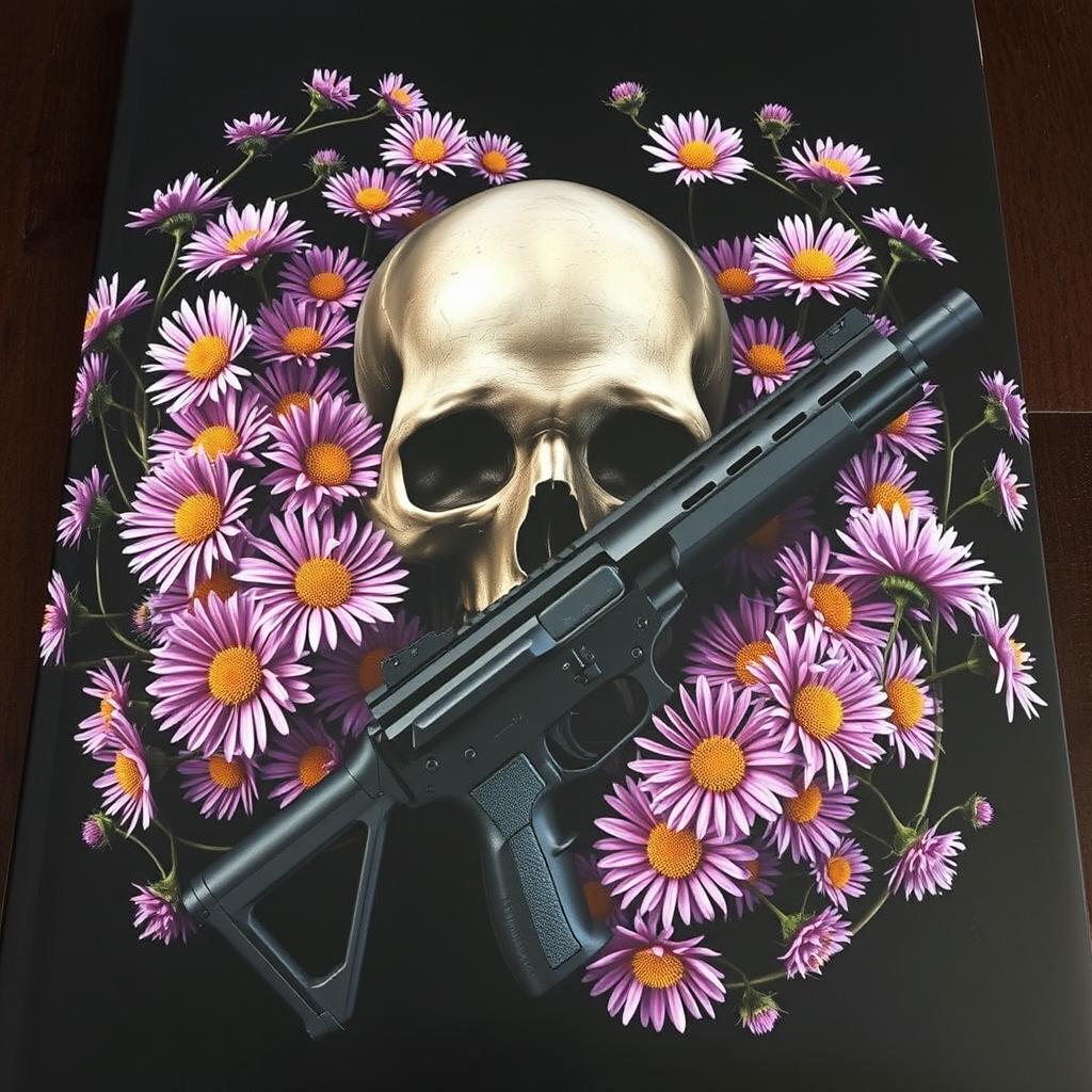 A striking book cover showcasing a dark, ominous skull surrounded by blooming aster flowers