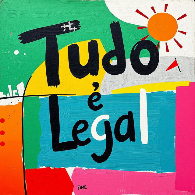 a modern interpretation of the 1960 artwork 'Tudo é Legal', capturing the essence of optimism and vibrancy of that era, with abstract shapes and bold colors, evoking a sense of freedom and dynamism