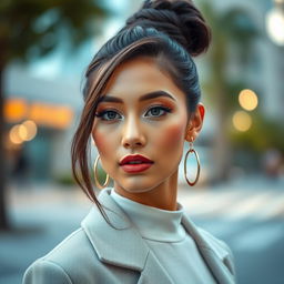 A vibrant portrait of Yeri Mua, a popular influencer, showcasing her captivating elegance and style