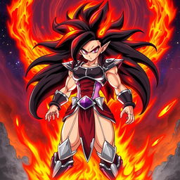 Echalott in the art style of Dragon Ball Super: Broly during her 'Celestial Fury' transformation, inspired by the Super Saiyan God form