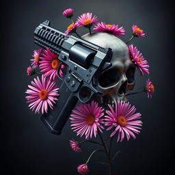 A striking book cover featuring a detailed, modern gun intertwined with a dark, menacing skull