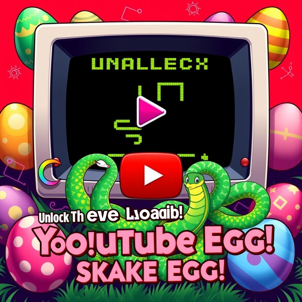 A YouTube thumbnail design highlighting an Easter egg featuring the classic Snake video game within YouTube