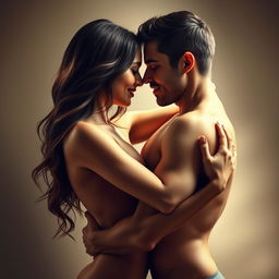 A sensual and artistic depiction of a couple in a passionate embrace, showcasing their intimacy