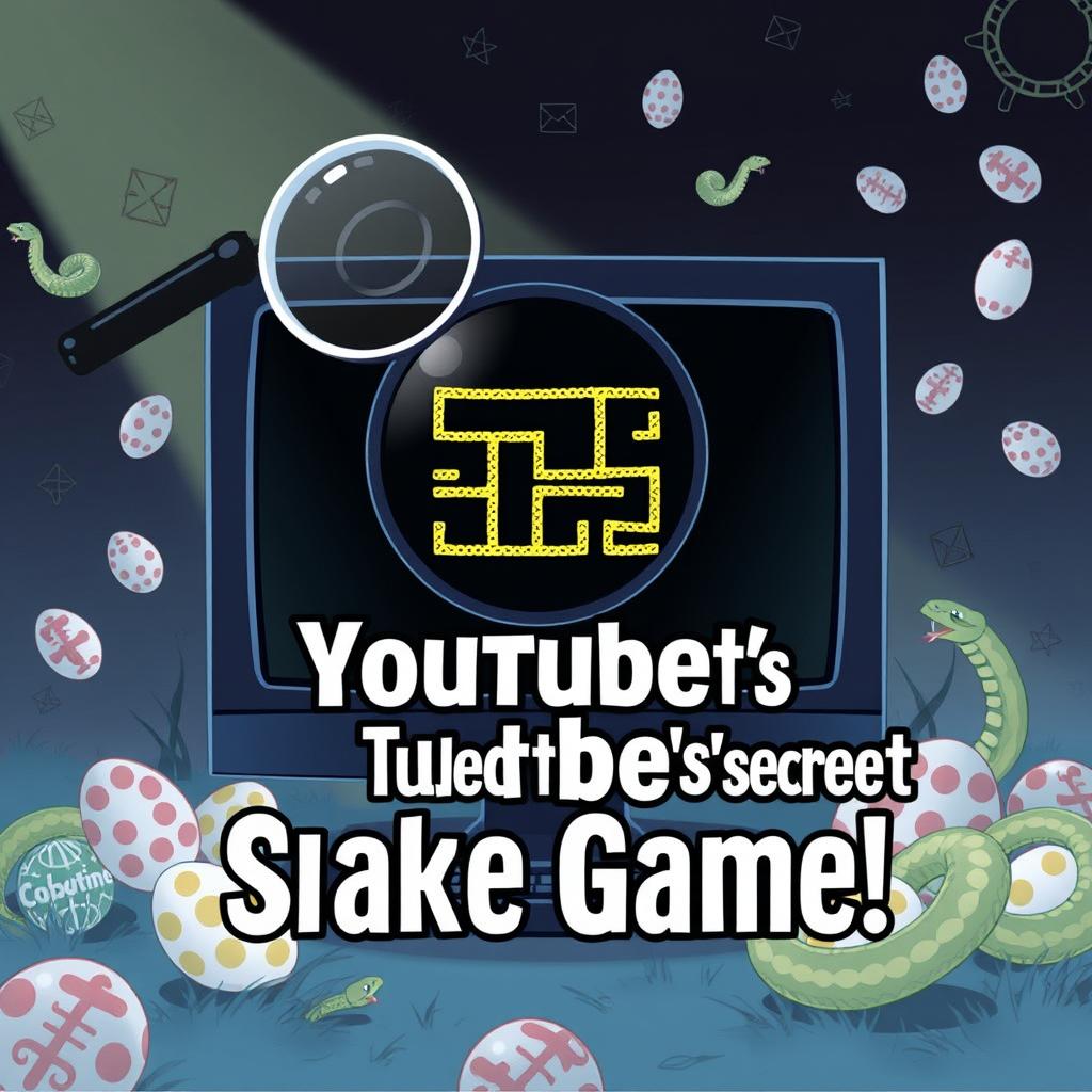 A YouTube thumbnail design highlighting a secret Easter egg featuring the classic Snake video game within YouTube