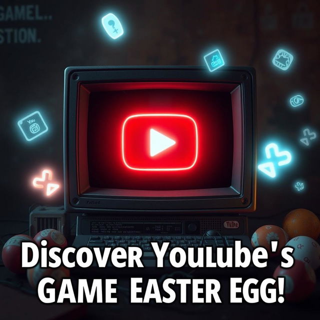 A YouTube thumbnail design capturing the mystery of a hidden Easter egg featuring a secret video game on YouTube