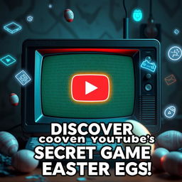 A YouTube thumbnail design capturing the mystery of a hidden Easter egg featuring a secret video game on YouTube