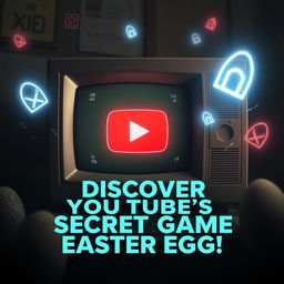 A YouTube thumbnail design capturing the mystery of a hidden Easter egg featuring a secret video game on YouTube