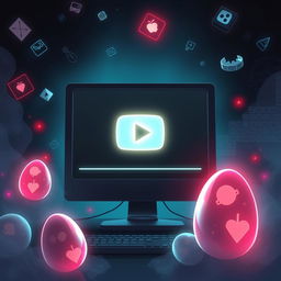 An illustration capturing the concept of a hidden Easter egg in YouTube that reveals a secret video game