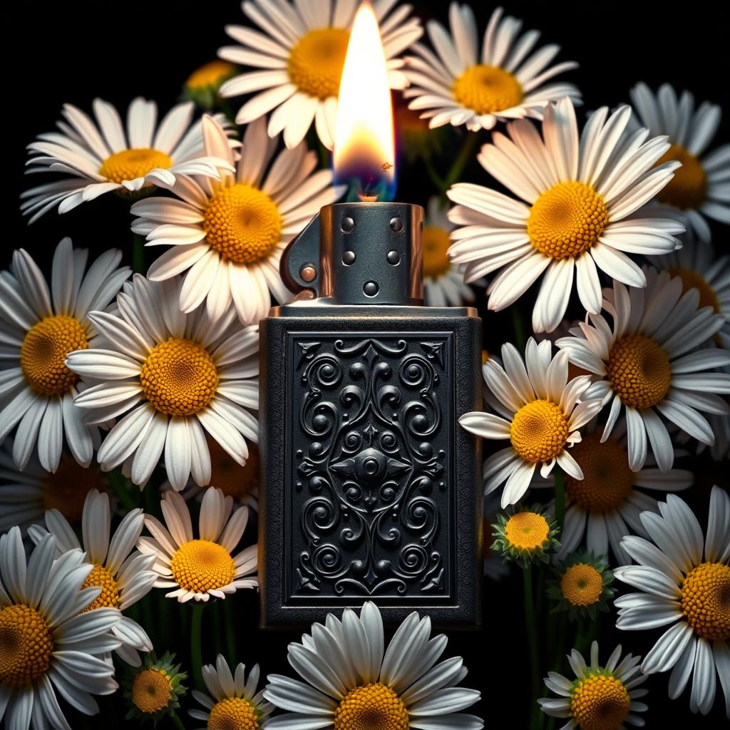 An evocative book cover depicting a dark, intricately detailed lighter at the center