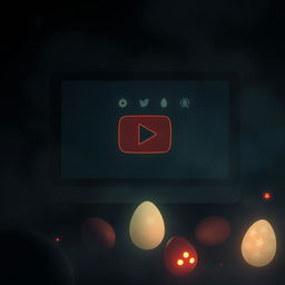 A dark, atmospheric illustration depicting a secret Easter egg on YouTube that unveils a hidden video game