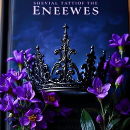 An enchanting book cover displaying a dark, intricately designed crown as the focal point, surrounded by violet flowers in full bloom