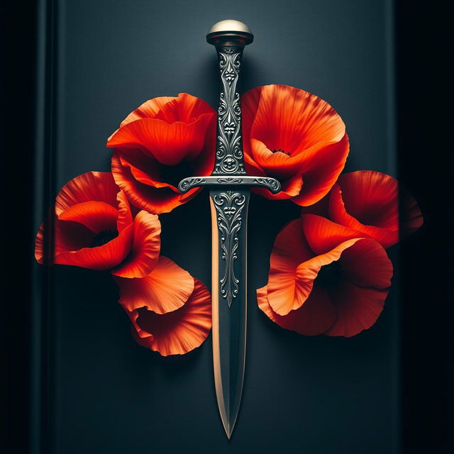 A striking book cover showcasing a finely crafted dagger encircled by elegantly blooming poppy flowers