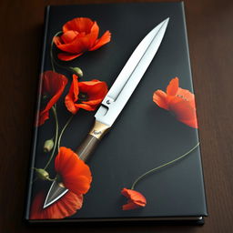 An intriguing book cover featuring a sharp knife surrounded by blooming poppy flowers