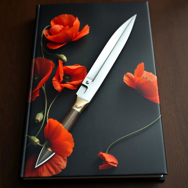 An intriguing book cover featuring a sharp knife surrounded by blooming poppy flowers