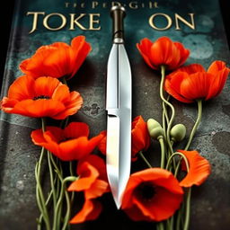 An intriguing book cover featuring a sharp knife surrounded by blooming poppy flowers