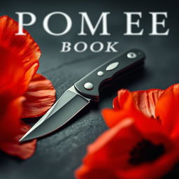 An evocative book cover design showcasing a pocket knife at the center, surrounded by blooming poppy flowers