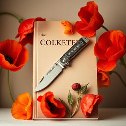 A book cover featuring a pocket knife surrounded by blooming poppy flowers