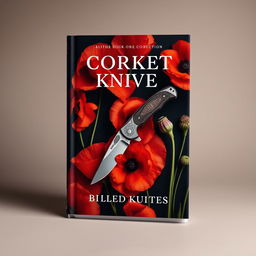 A book cover featuring a pocket knife surrounded by blooming poppy flowers