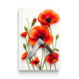 A book cover featuring a pocket knife surrounded by blooming poppy flowers