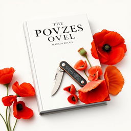 A book cover featuring a pocket knife surrounded by blooming poppy flowers