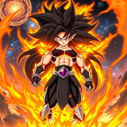 Echalott in the art style of Dragon Ball Super: Broly during her 'Celestial Fury' transformation, inspired by the Super Saiyan God form